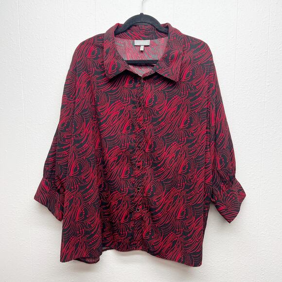 Essentials Womens Top 3X Workwear Party Casual Button Down Long Sleeve Relaxed - Picture 1 of 13